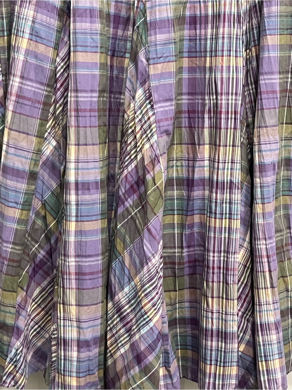 Koret Pleated Plaid Midi Skirt Large Elastic Waist Lavender Green Cotton Cottage - Picture 3 of 9